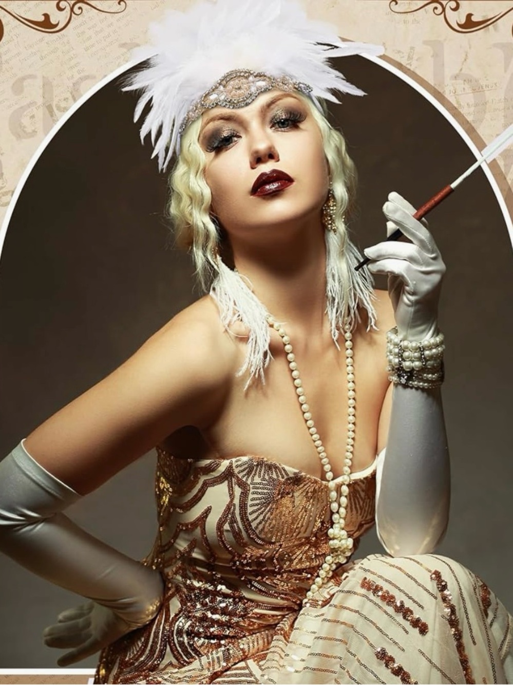 3 Brand New Ivory Feather & Rhinestone Flapper Head Pieces - Picture 7 of 10